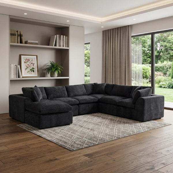 138 Inch Chenille Modular Sectional with Chaise Ottoman and Accent Pillows