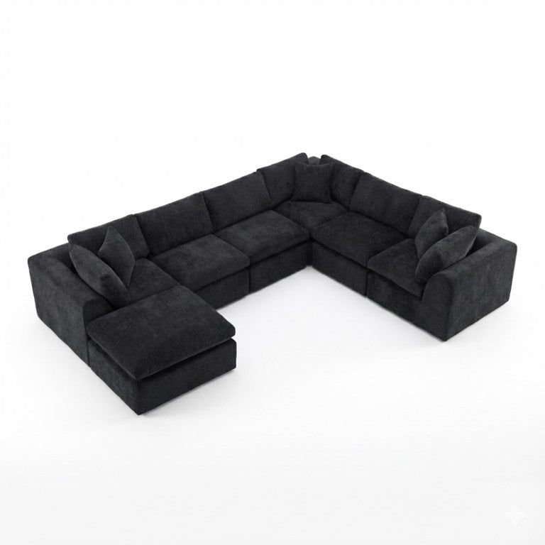 HomeRoots 138 Inch Chenille Modular Sectional with Chaise Ottoman and Accent Pillows 725207