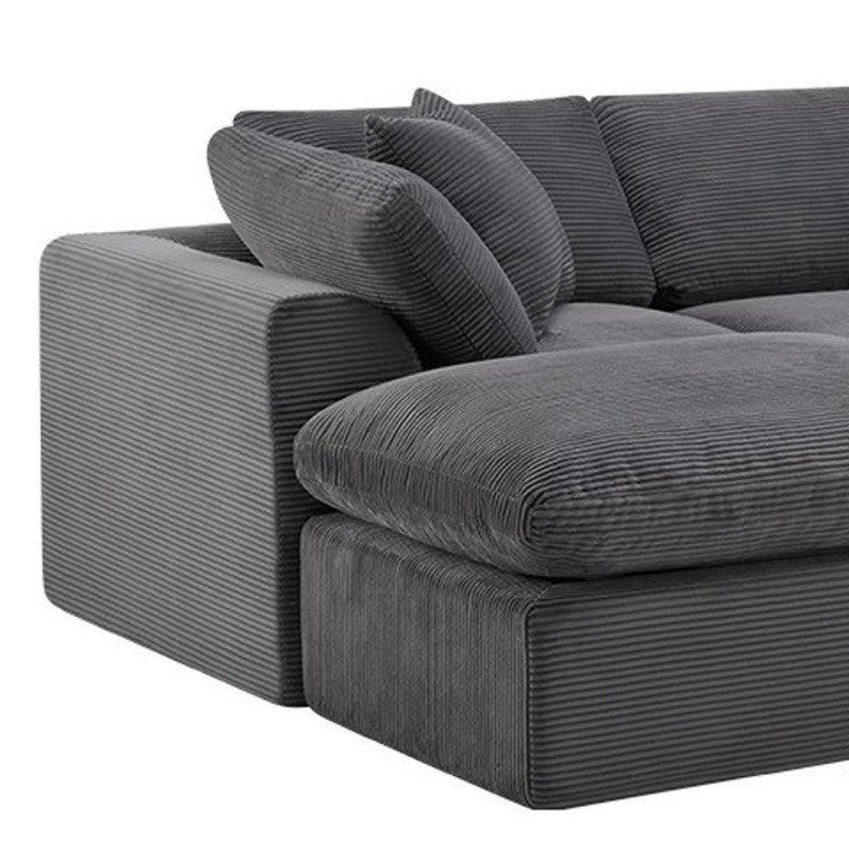 HomeRoots 138 Inch Corduroy Modular Sectional Sofa with Ottoman Accent Pillows Included 725208