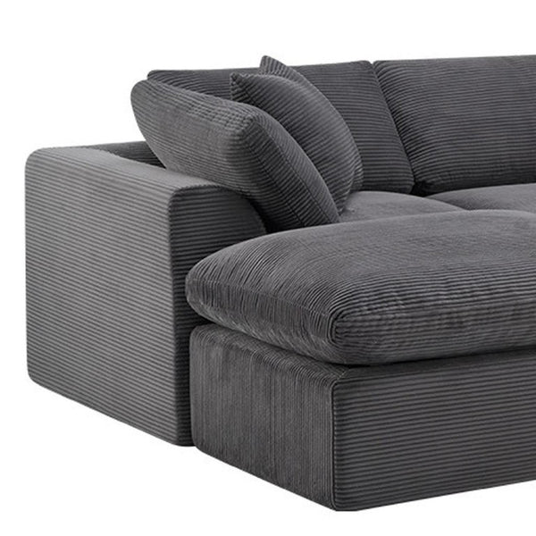 138 Inch Corduroy Modular Sectional Sofa with Ottoman Accent Pillows Included