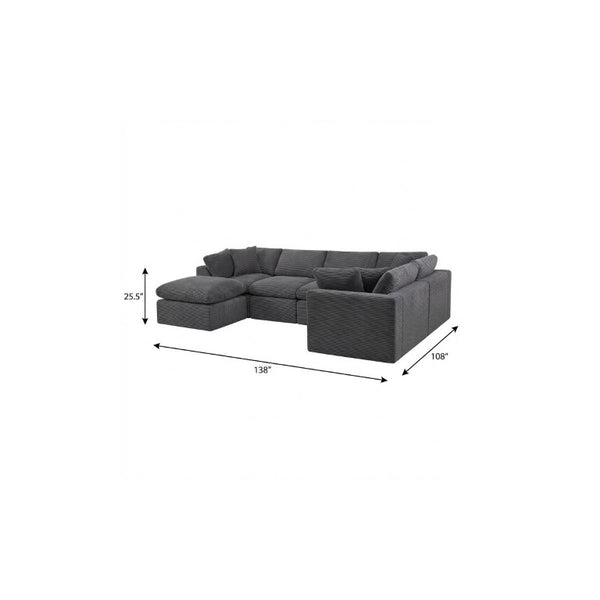 138 Inch Corduroy Modular Sectional Sofa with Ottoman Accent Pillows Included