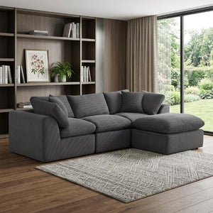 108 Inch Corduroy Modular Sectional Sofa with Ottoman Toss Pillows Included