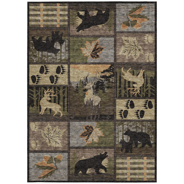 Bear Motif Washable Polyester Indoor Outdoor Rug for Lodge Rustic and High Traffic Spaces