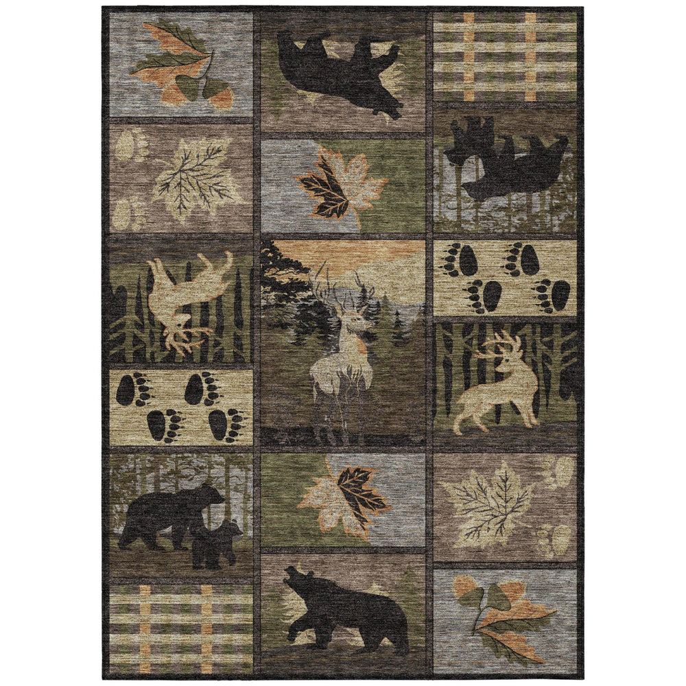 Bear Motif Washable Polyester Indoor Outdoor Rug for Lodge Rustic and High Traffic Spaces