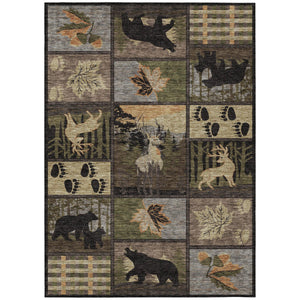 Bear Motif Washable Polyester Indoor Outdoor Rug for Lodge Rustic and High Traffic Spaces