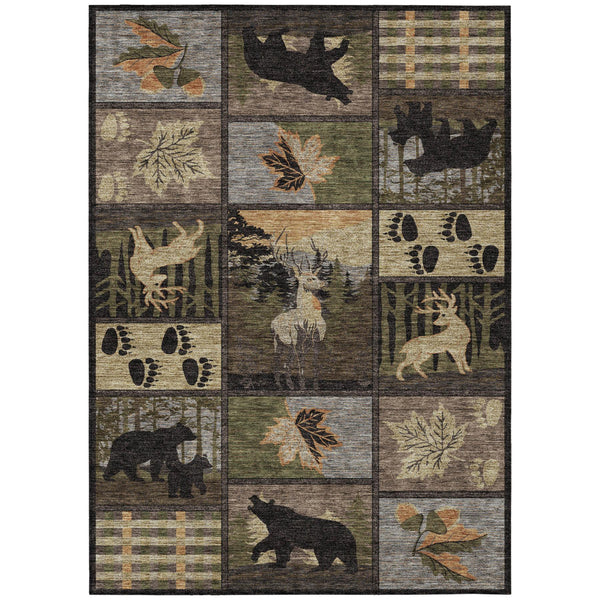 Bear Motif Washable Polyester Indoor Outdoor Rug for Lodge Rustic and High Traffic Spaces