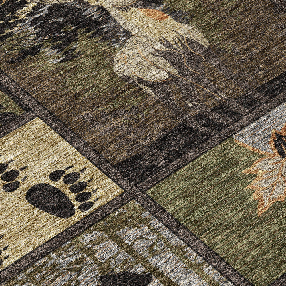 Bear Motif Washable Polyester Indoor Outdoor Rug for Lodge Rustic and High Traffic Spaces