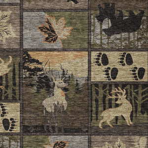 Bear Motif Washable Polyester Indoor Outdoor Rug for Lodge Rustic and High Traffic Spaces