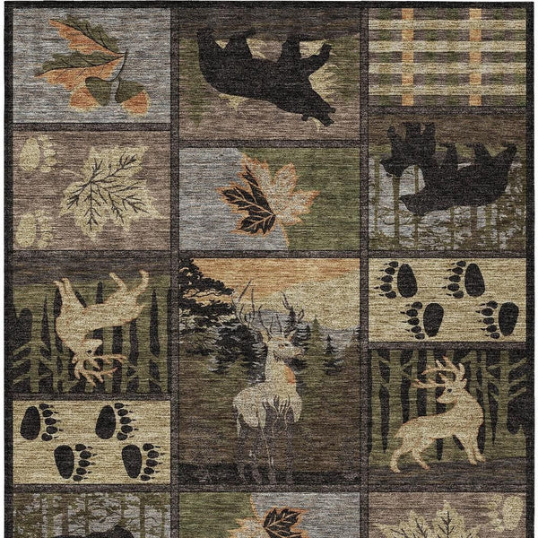 Bear Motif Washable Polyester Indoor Outdoor Rug for Lodge Rustic and High Traffic Spaces