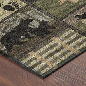 Bear Motif Washable Polyester Indoor Outdoor Rug for Lodge Rustic and High Traffic Spaces