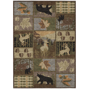 Bear Motif Washable Polyester Area Rug for Indoor Outdoor Rustic Lodge Cabin Decor