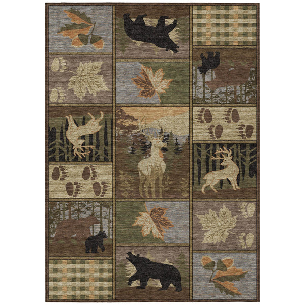 Bear Motif Washable Polyester Area Rug for Indoor Outdoor Rustic Lodge Cabin Decor