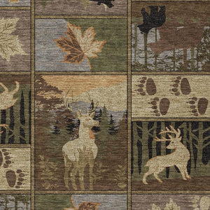 Bear Motif Washable Polyester Area Rug for Indoor Outdoor Rustic Lodge Cabin Decor