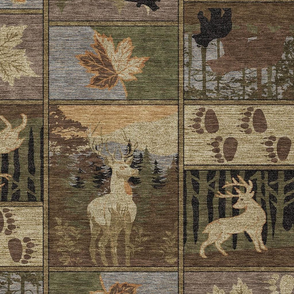 Bear Motif Washable Polyester Area Rug for Indoor Outdoor Rustic Lodge Cabin Decor