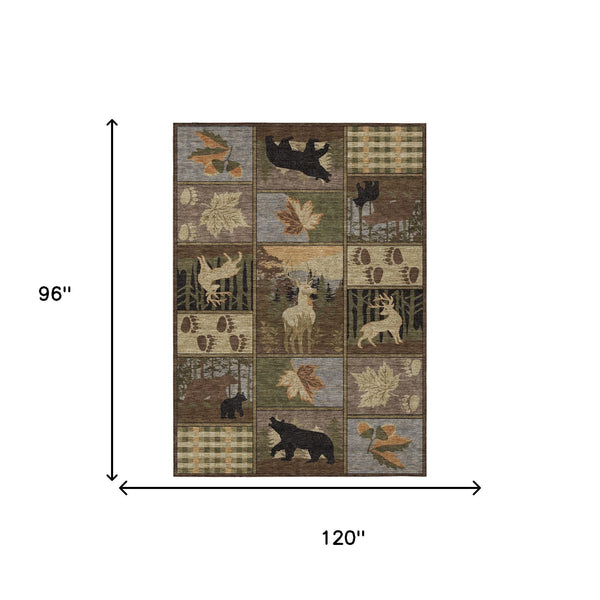 Bear Motif Washable Polyester Area Rug for Indoor Outdoor Rustic Lodge Cabin Decor