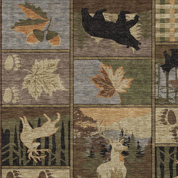 Bear Motif Washable Polyester Area Rug for Indoor Outdoor Rustic Lodge Cabin Decor