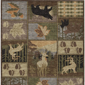 Bear Motif Washable Polyester Area Rug for Indoor Outdoor Rustic Lodge Cabin Decor