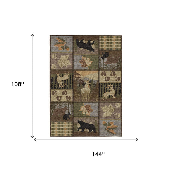 Bear Motif Washable Polyester Area Rug for Indoor Outdoor Rustic Lodge Cabin Decor