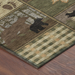 Bear Motif Washable Polyester Area Rug for Indoor Outdoor Rustic Lodge Cabin Decor