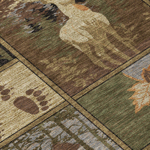 Bear Motif Washable Polyester Area Rug for Indoor Outdoor Rustic Lodge Cabin Decor