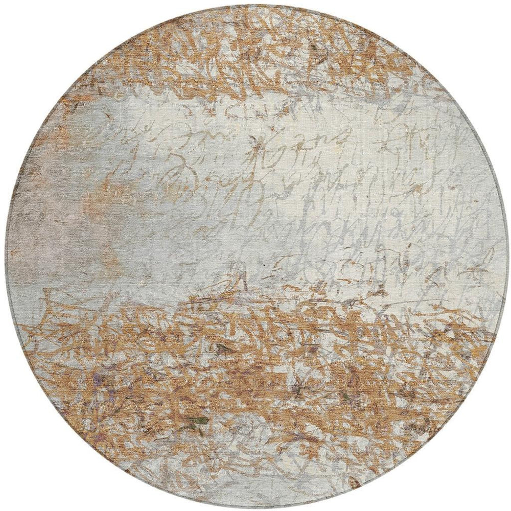 HomeRoots 8' Round Abstract Geometric Polyester Area Rug Machine Washable Indoor Outdoor Patio 725226