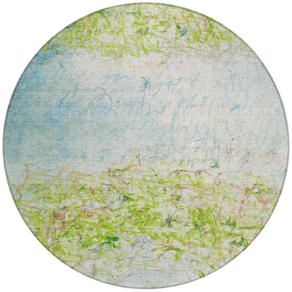 8 Ft Round Abstract Washable Polyester Rug for Indoor Outdoor Patios and Family Rooms