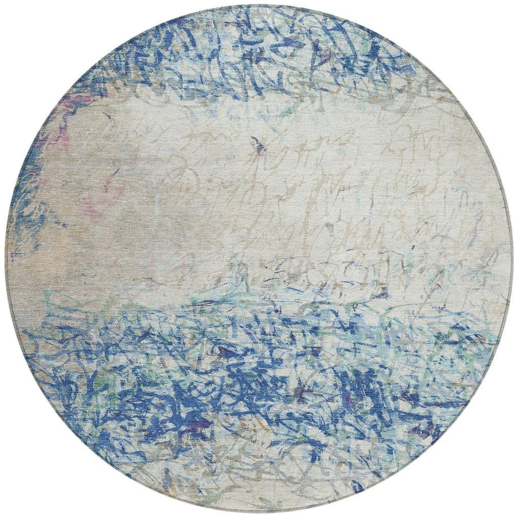 8 Foot Round Polyester Abstract Geometric Rug Machine Washable Indoor Outdoor Patio Use