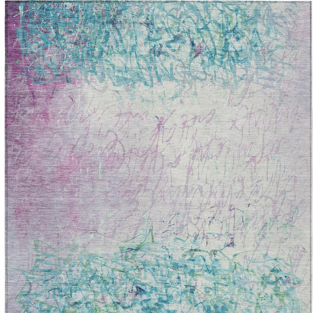 10 X 14 Abstract Teal Aqua Polyester Area Rug Washable for Indoor Outdoor Use