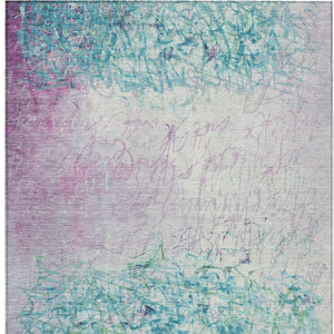 10 X 14 Abstract Teal Aqua Polyester Area Rug Washable for Indoor Outdoor Use