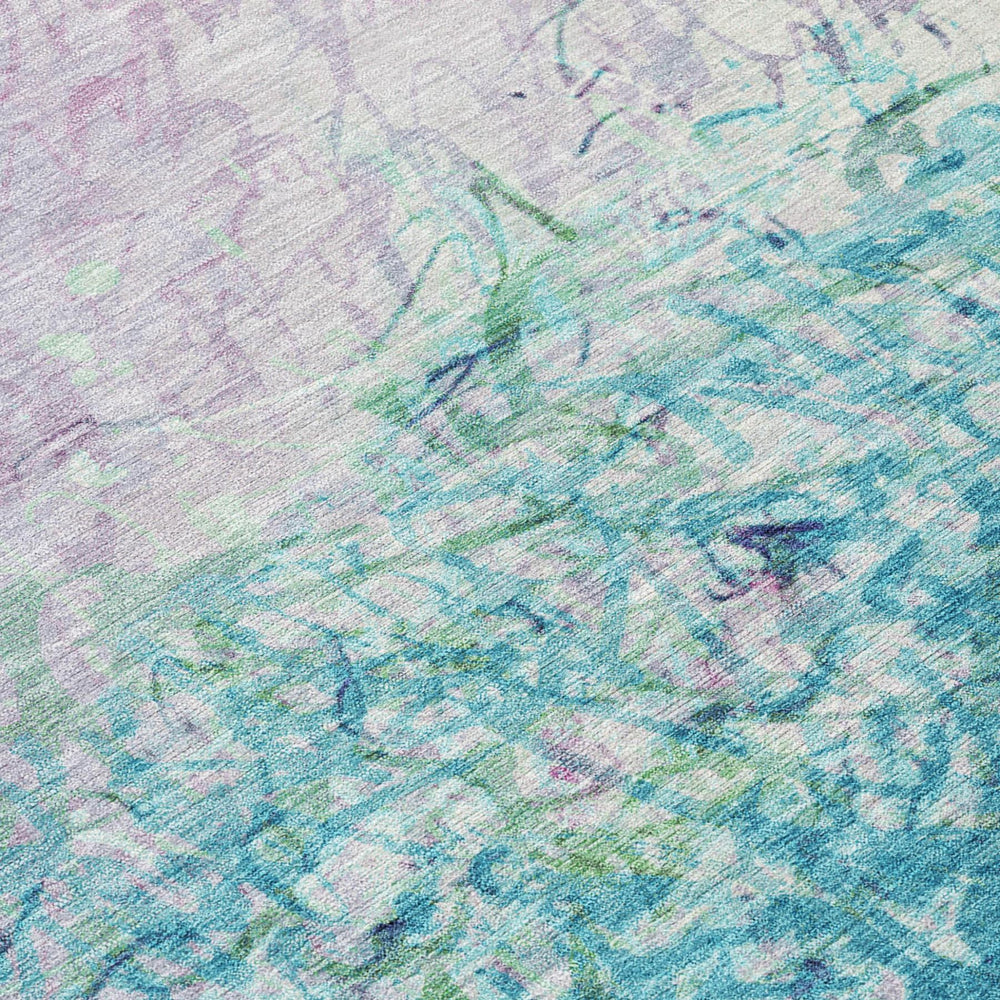 10 X 14 Abstract Teal Aqua Polyester Area Rug Washable for Indoor Outdoor Use