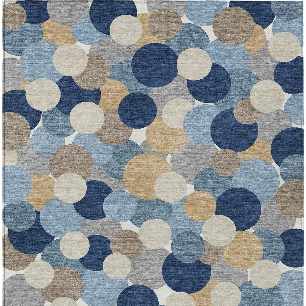 8 X 10 Navy Geometric Polyester Area Rug Washable for Patio Porch or Living Room