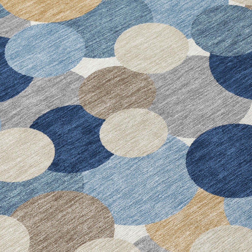 8 X 10 Navy Geometric Polyester Area Rug Washable for Patio Porch or Living Room
