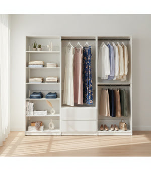 English Elm Prosper White Freestanding Walk In Wood Closet System – Durable Melamine Oak Finish, Modular Storage B040S00145