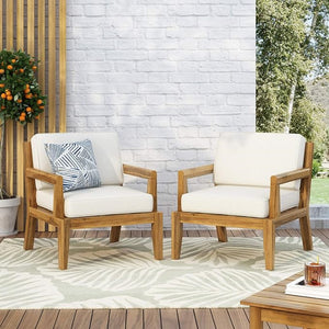 English Elm Christopher Knight Home® - Set of 2 Acacia Wood Patio Club Chairs with Water-Resistant Beige Cushions, Durable Teak Finish Seating 70787.00BGE-2