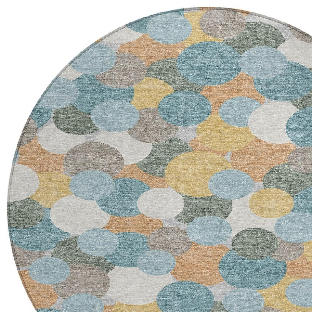 HomeRoots 8 Foot Round Geometric Polyester Rug Teal Aqua Washable Indoor Outdoor Patio 725298