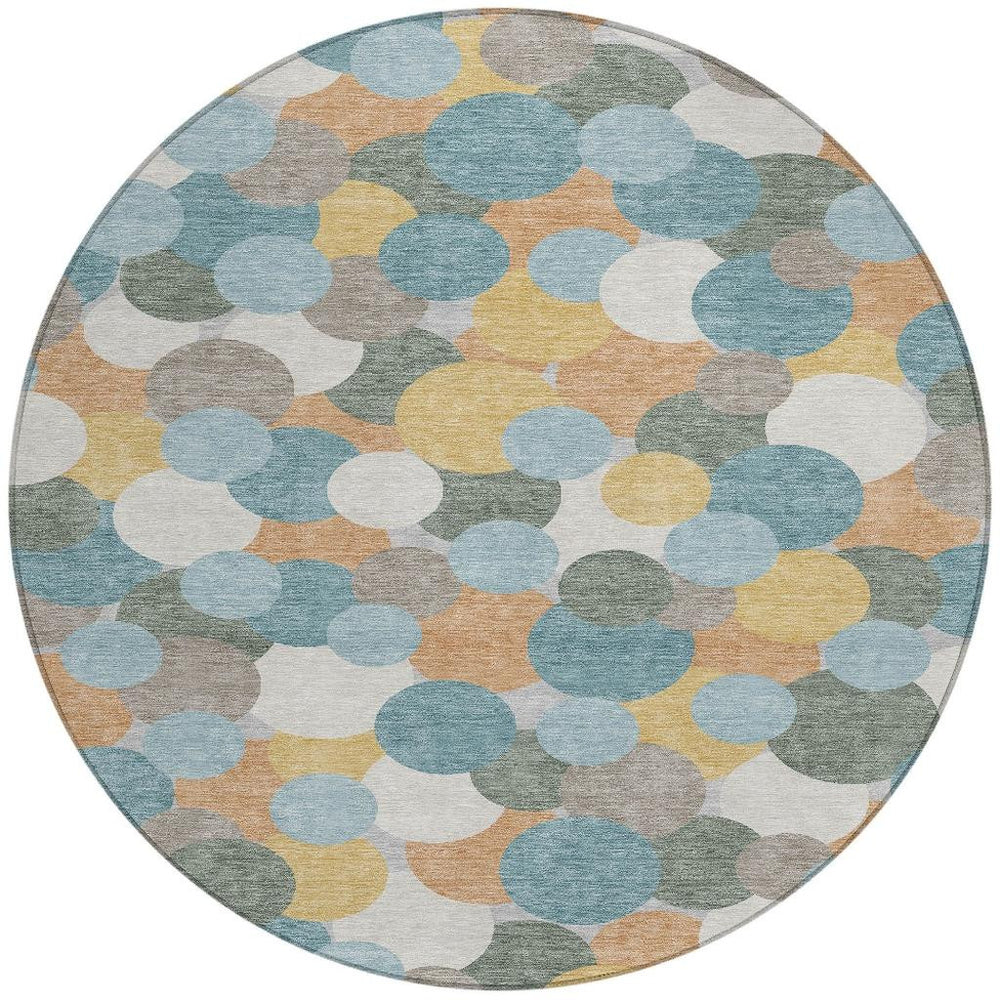 HomeRoots 8 Foot Round Geometric Polyester Rug Teal Aqua Washable Indoor Outdoor Patio 725298