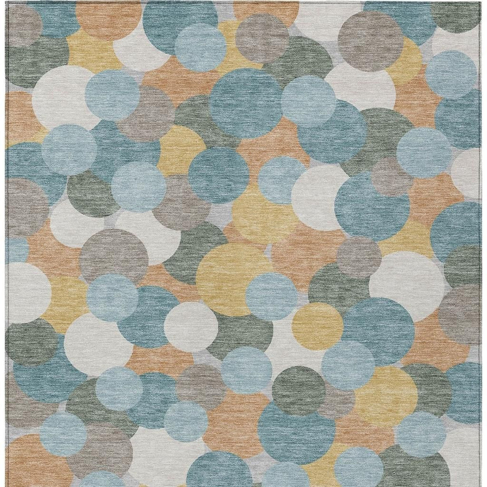 HomeRoots Washable Geometric Polyester Area Rug Teal Aqua for Indoor Outdoor Patio and Living Room 9' x 12' 725300