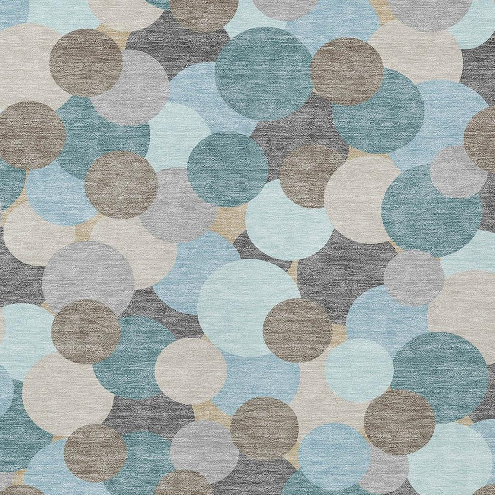 HomeRoots Geometric Polyester Area Rug Machine Washable Teal Tones for Indoor Outdoor Patios 5' x 8' 725303