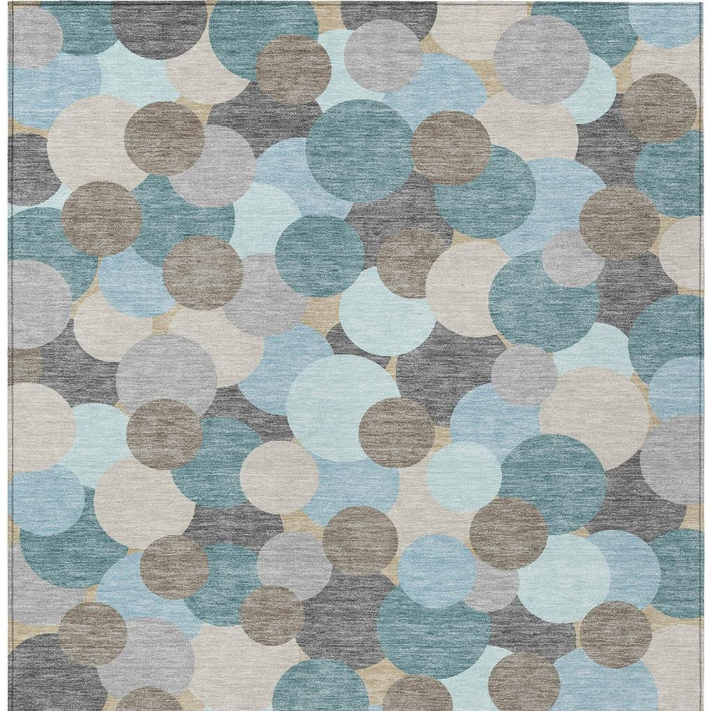HomeRoots Geometric Polyester Area Rug Machine Washable Teal Tones for Indoor Outdoor Patios 5' x 8' 725303