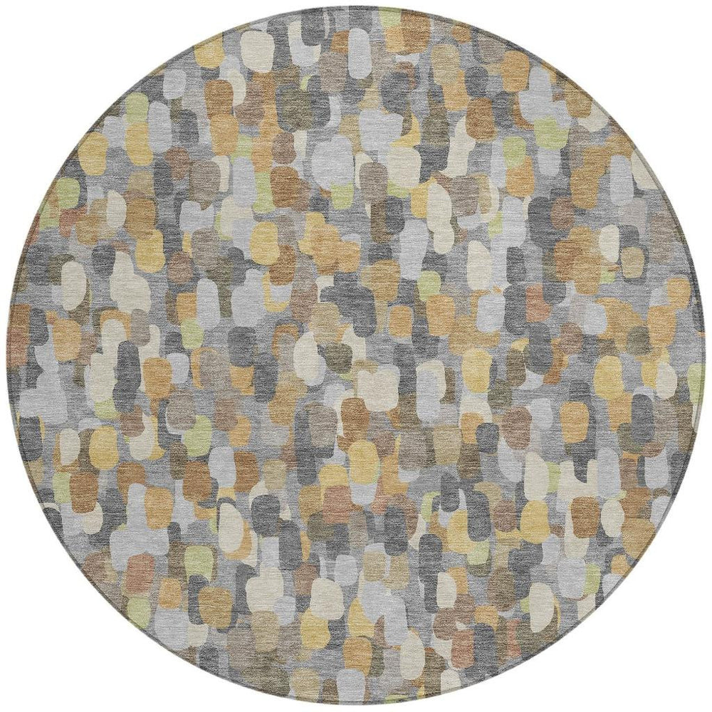 8 Foot Round Abstract Polyester Area Rug Machine Washable for Patios and Living Rooms