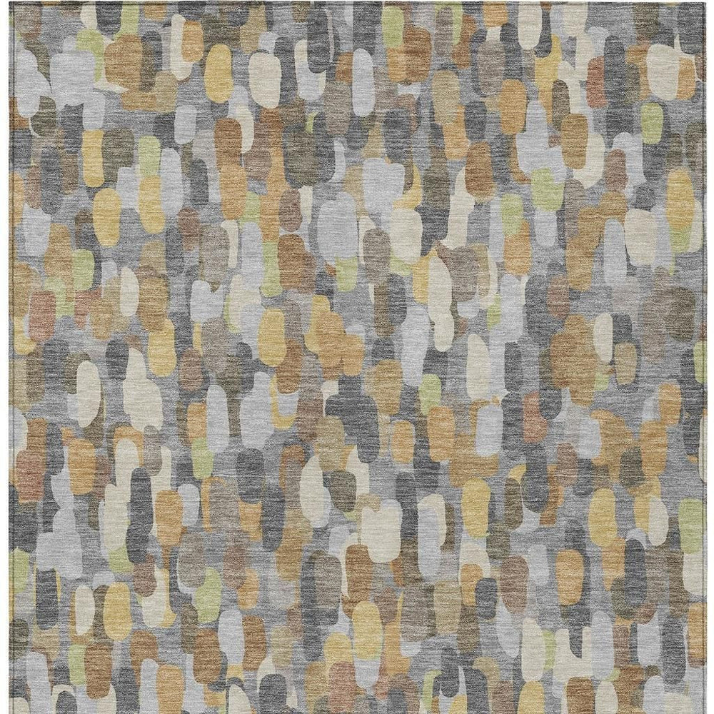 HomeRoots Abstract Washable Polyester Area Rug Indoor Outdoor Neutral Tones for Patio and Living Room 8' x 10' 725335
