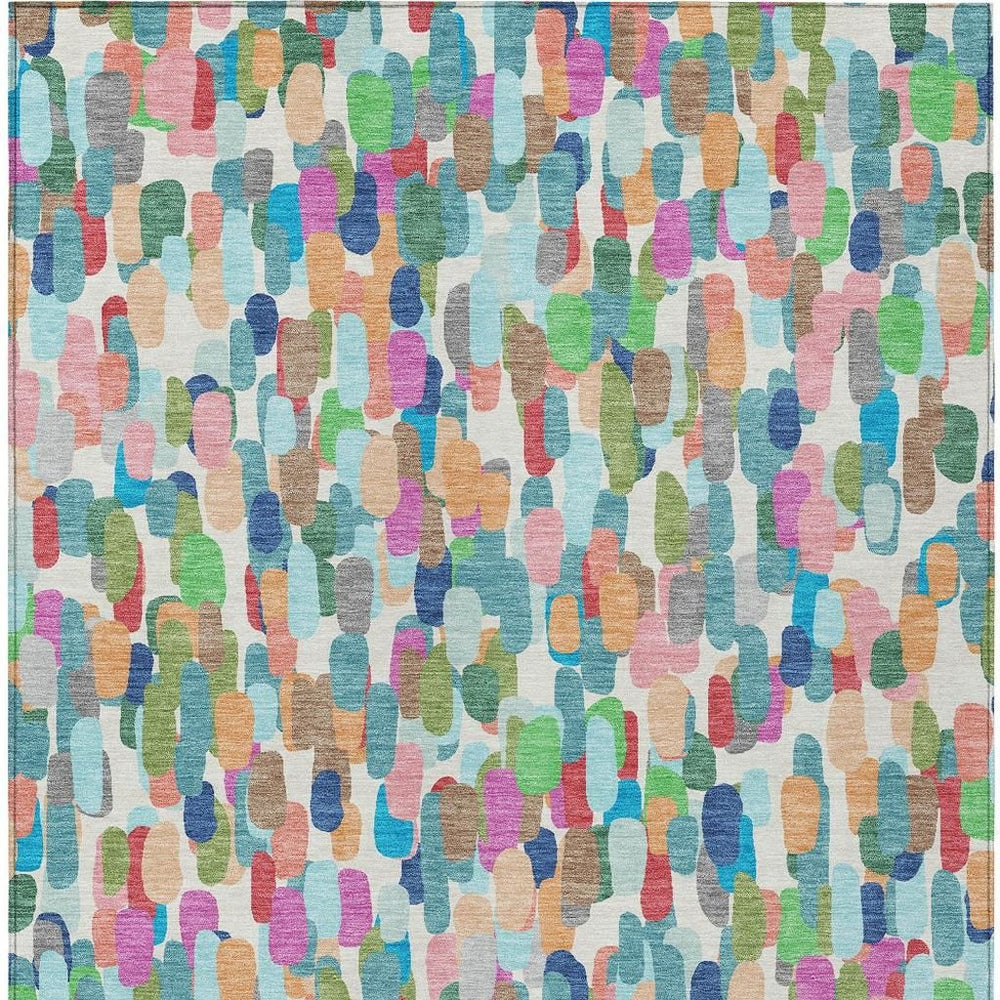 HomeRoots Abstract Teal Navy Washable Polyester Area Rug for Indoor Outdoor Patios and Living Rooms 8' x 10' 725353