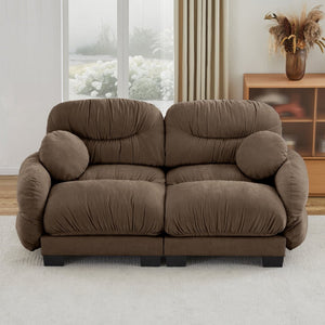 English Elm Pleated Chenille Two Seater Modular Sofa with Curved Armrests and Ergonomic Foam Cushions Brown W5656S00055