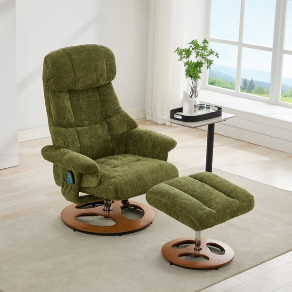 English Elm 069dr-ergonomic Swivel Recliner with Massage Heating Chenille Wingback Lounge Chair Green W527S00011