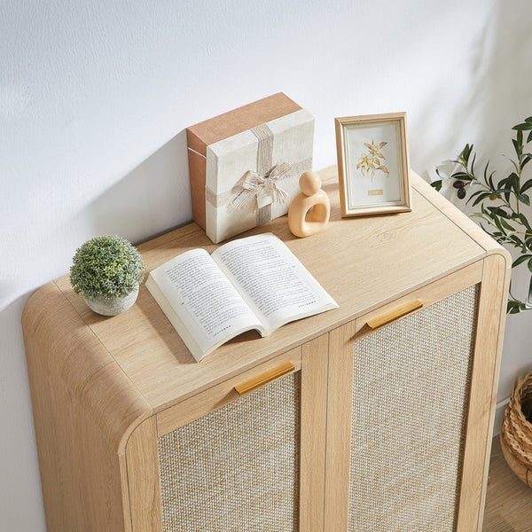 English Elm Rattan Door Shoe Cabinet Six Tier Adjustable Shelving Entryway Storage Organizer Oak W1820P399462