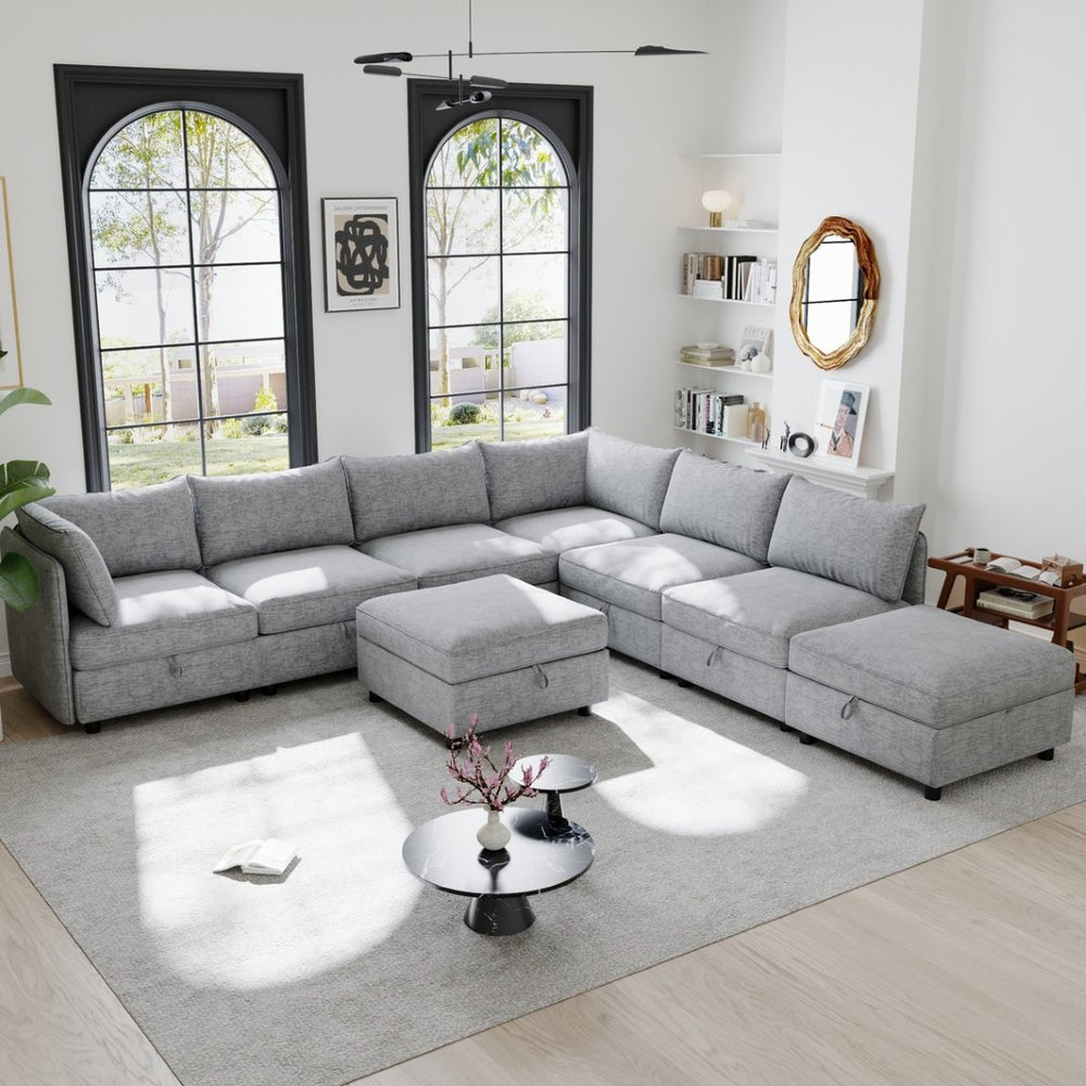 English Elm Modular Fabric Sectional Sofa with Under Seat Storage and Sleeper Flexibility W680S00127