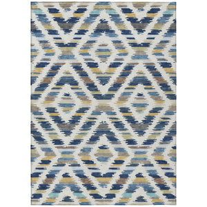 9x12 Tribal Motif Washable Polyester Area Rug for Indoor Outdoor Spaces Navy Ivory