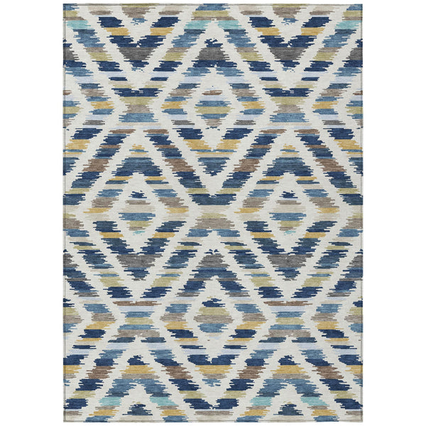 9x12 Tribal Motif Washable Polyester Area Rug for Indoor Outdoor Spaces Navy Ivory
