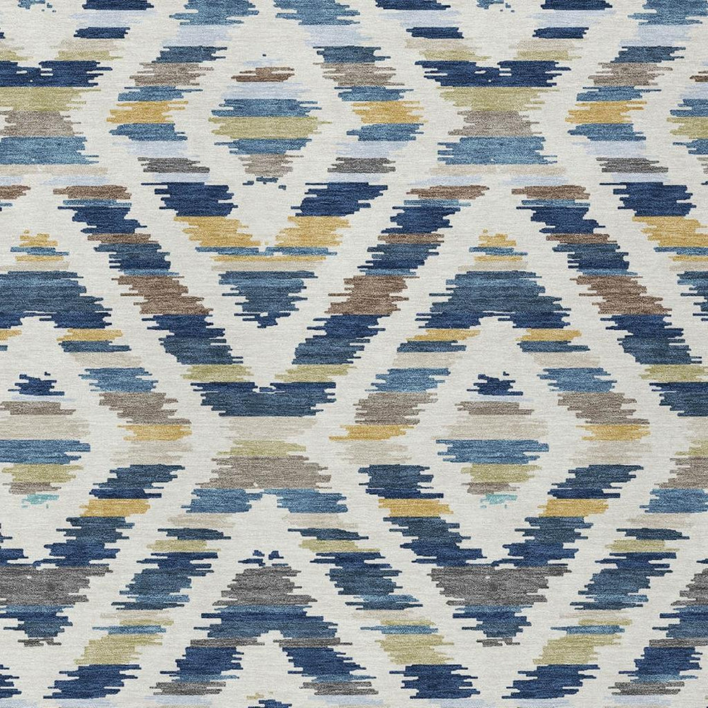 HomeRoots 9x12 Tribal Motif Washable Polyester Area Rug for Indoor Outdoor Spaces Navy Ivory 725426