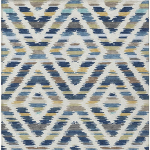 9x12 Tribal Motif Washable Polyester Area Rug for Indoor Outdoor Spaces Navy Ivory